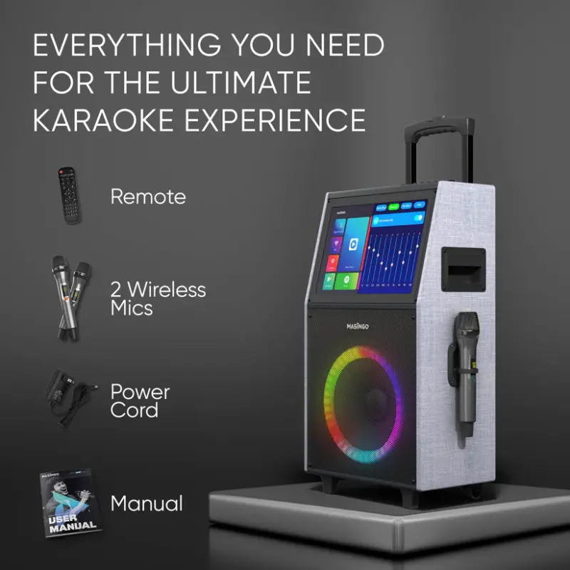 Masingo Allegro X8 Grey Portable Karaoke Machine with Touch-Screen Tablet - Image 4
